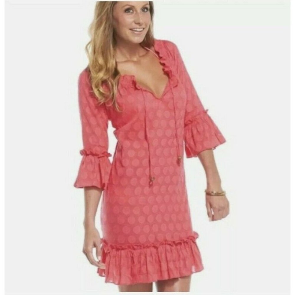 Mud Pie Chloe Ruffle Hem Beach Swim Cover Up Dress Watermelon Cotton NWT
